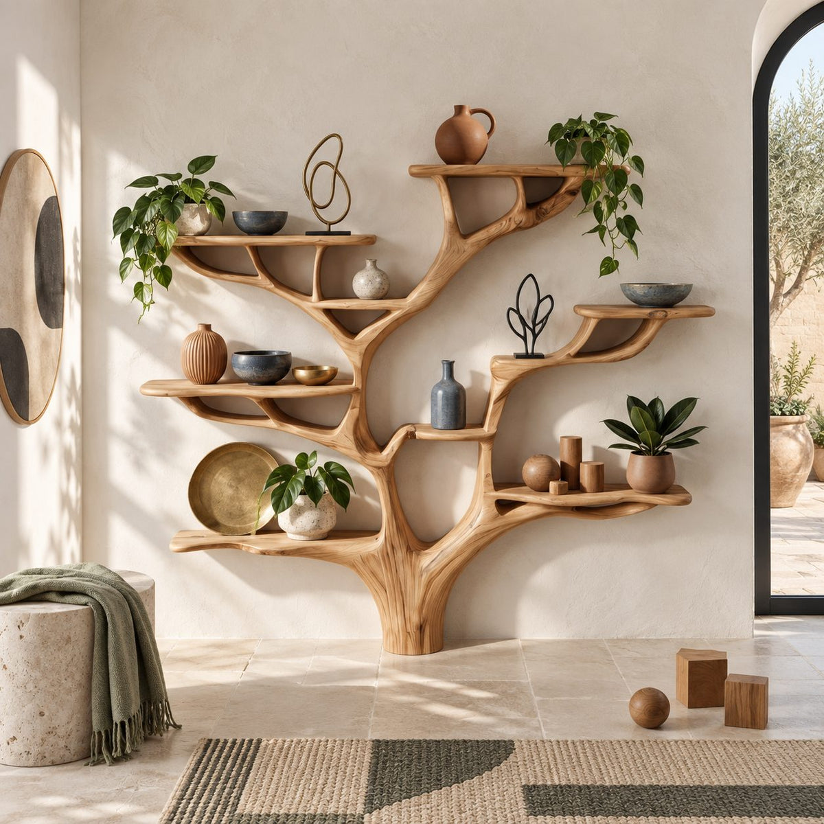 Artisan Tree Bookshelf With Sculpted Branch Shelves For Living Room