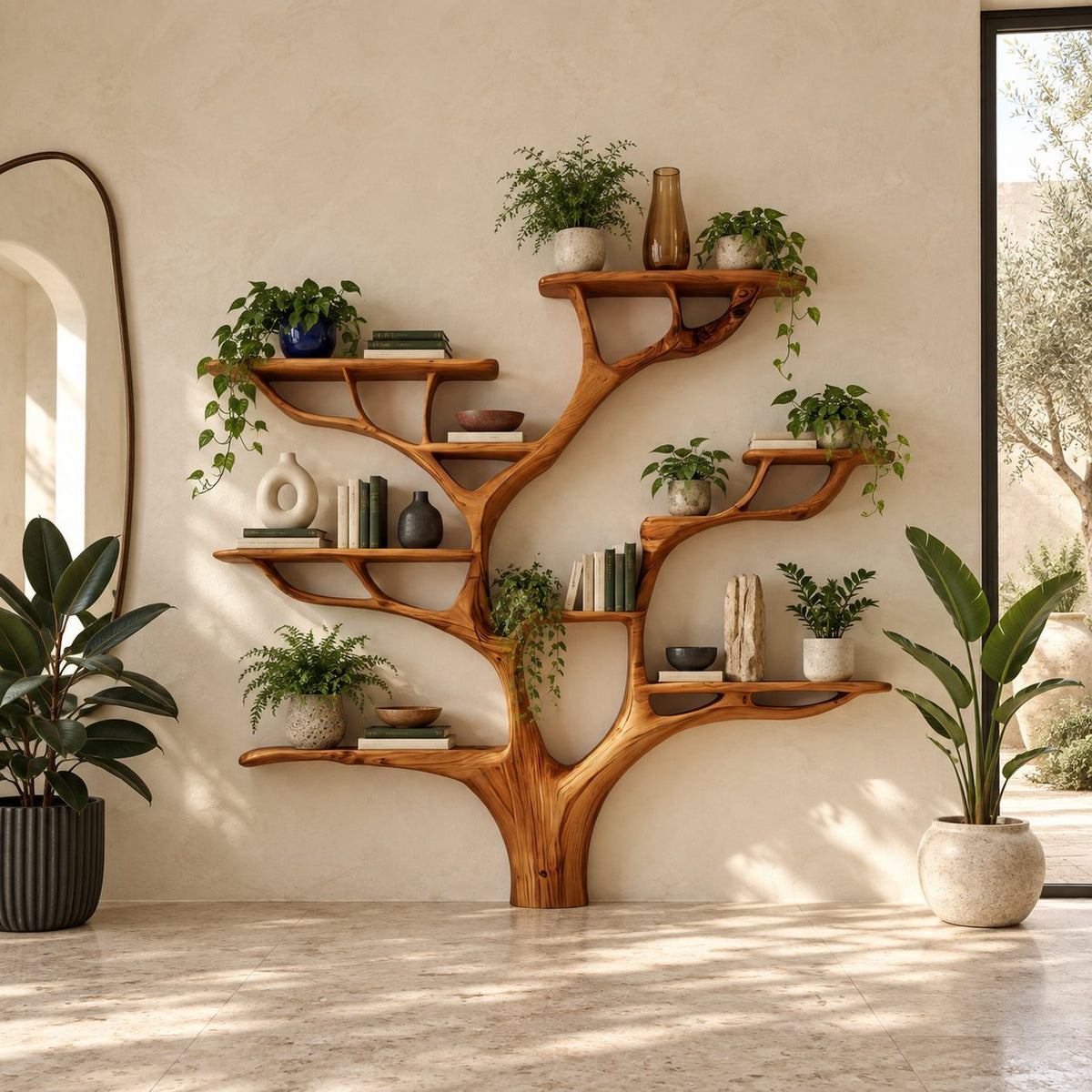 Artisan Tree Bookshelf With Sculpted Branch Shelves For Living Room