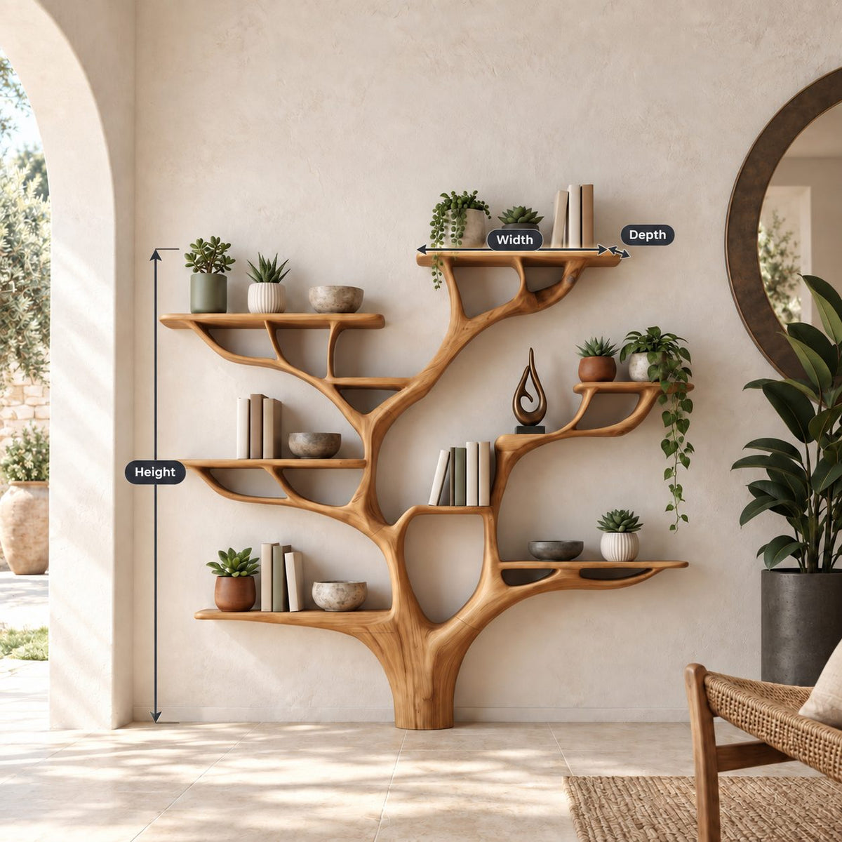 Artisan Tree Bookshelf With Sculpted Branch Shelves For Living Room