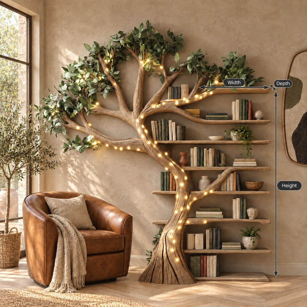 Storybook Wall Tree Bookshelf With Stacked Book Ledges For Reading Nook