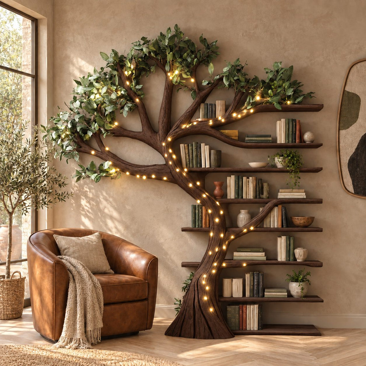 Storybook Wall Tree Bookshelf With Stacked Book Ledges For Reading Nook