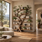 Organic Sculpted Tree Bookshelf With Staggered Wall Shelves For Home Office