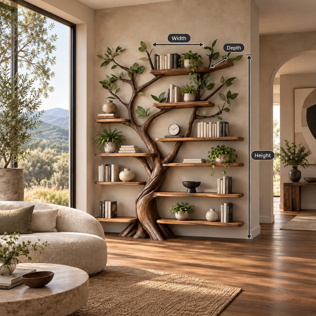 Organic Sculpted Tree Bookshelf With Staggered Wall Shelves For Home Office
