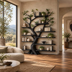 Organic Sculpted Tree Bookshelf With Staggered Wall Shelves For Home Office