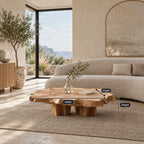 Natural Raw Edge Solid Wood Coffee Table With Chunky Block Legs For Lounge