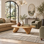 Modern Freeform Wooden Coffee Table With Two Sculpted Legs For Living Room