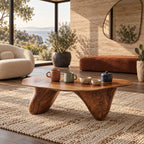 Modern Freeform Wooden Coffee Table With Two Sculpted Legs For Living Room