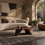 Modern Freeform Wooden Coffee Table With Two Sculpted Legs For Living Room