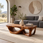 Brutalist Carved Solid Wood Coffee Table With Open Cutouts For Living Room