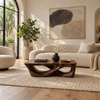 Brutalist Carved Solid Wood Coffee Table With Open Cutouts For Living Room