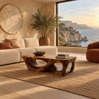 Brutalist Carved Solid Wood Coffee Table With Open Cutouts For Living Room