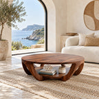 Scandinavian Round Wooden Coffee Table With Arched Legs For Living Room