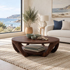 Scandinavian Round Wooden Coffee Table With Arched Legs For Living Room