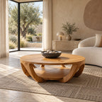 Scandinavian Round Wooden Coffee Table With Arched Legs For Living Room