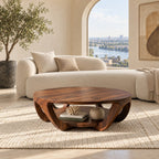 Scandinavian Round Wooden Coffee Table With Arched Legs For Living Room