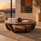 Scandinavian Round Wooden Coffee Table With Arched Legs For Living Room