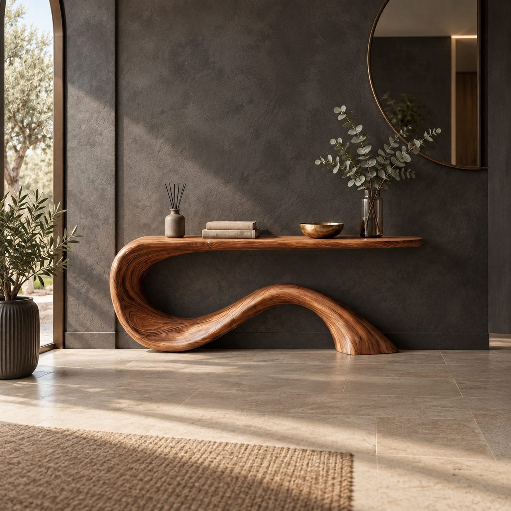 Minimalist Wave Base Console Table With Floating Top For Entryway