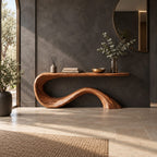 Minimalist Wave Base Console Table With Floating Top For Entryway