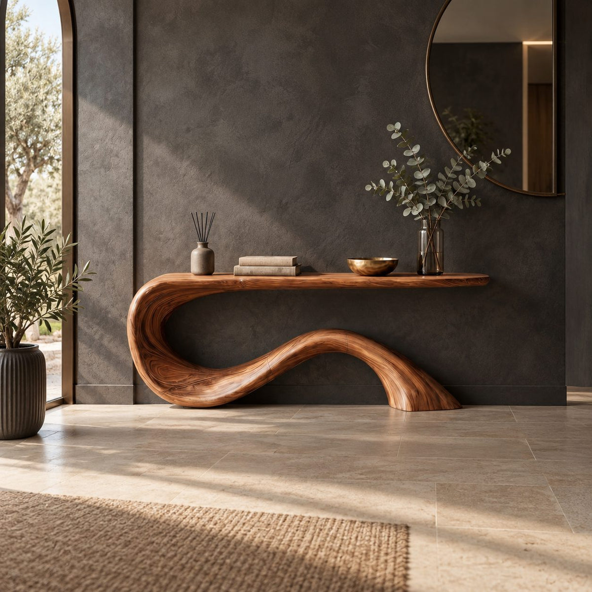 Minimalist Wave Base Console Table With Floating Top For Entryway