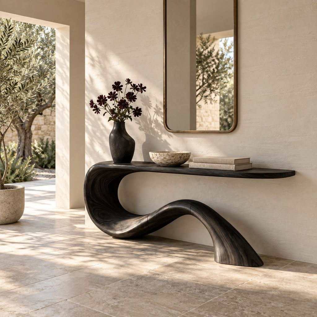 Minimalist Wave Base Console Table With Floating Top For Entryway