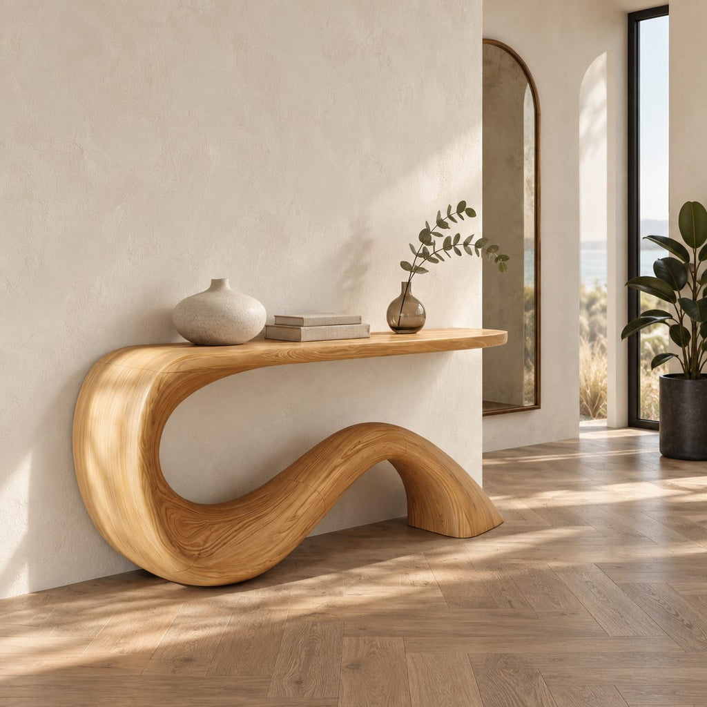 Minimalist Wave Base Console Table With Floating Top For Entryway