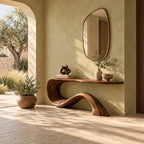 Minimalist Wave Base Console Table With Floating Top For Entryway