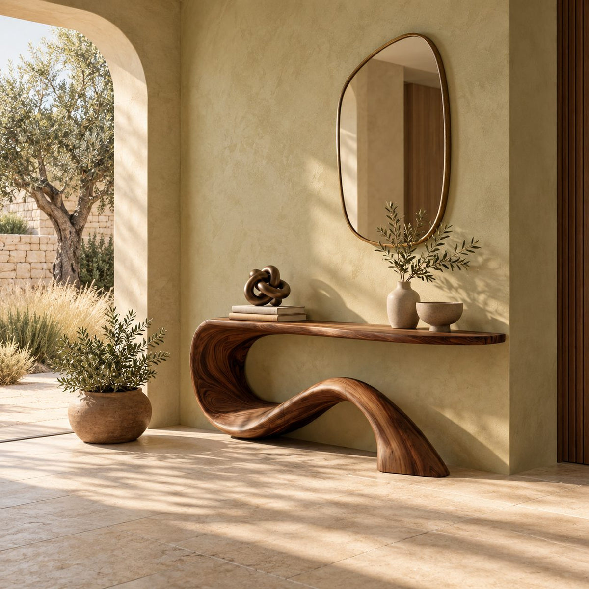 Minimalist Wave Base Console Table With Floating Top For Entryway