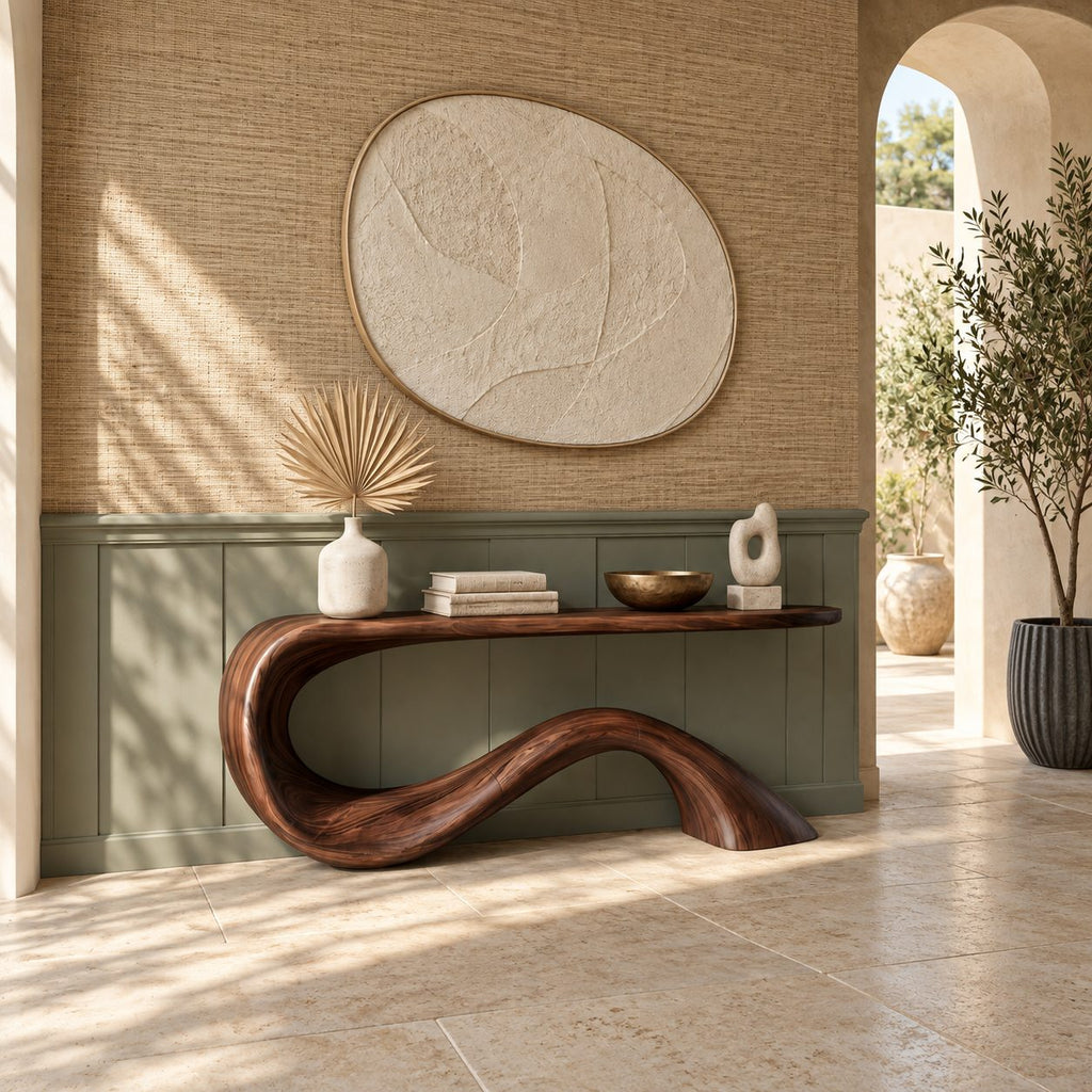 Minimalist Wave Base Console Table With Floating Top For Entryway