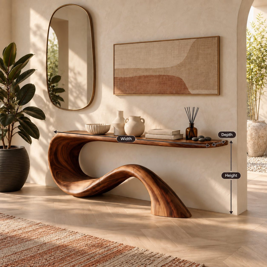Minimalist Wave Base Console Table With Floating Top For Entryway