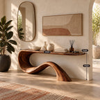 Minimalist Wave Base Console Table With Floating Top For Entryway