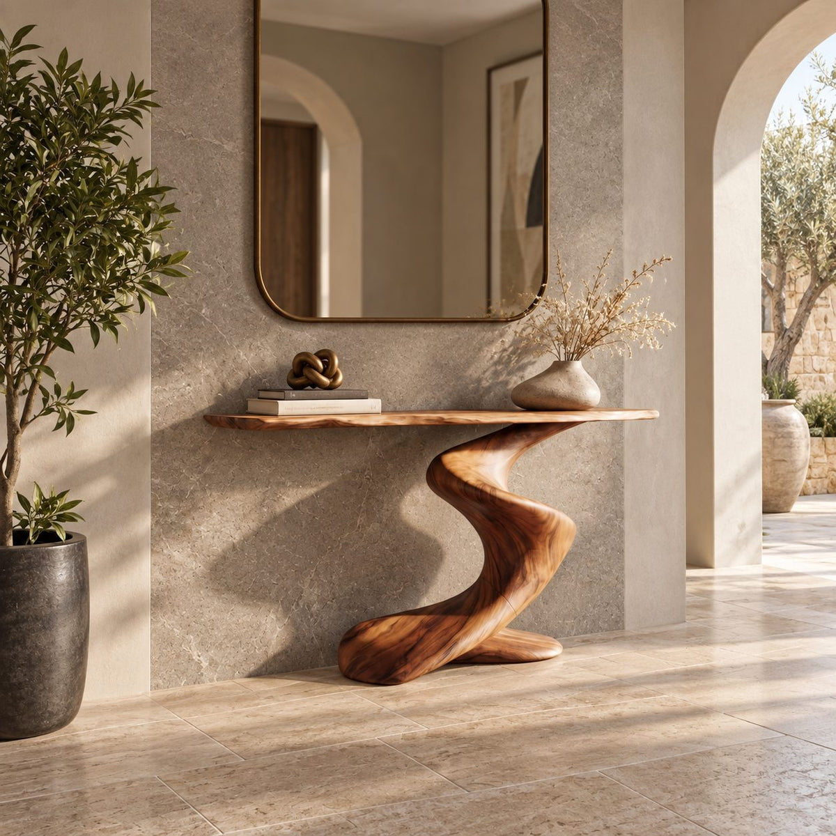 Artisan Twisted Pedestal Console Table For Entryway And Living Room