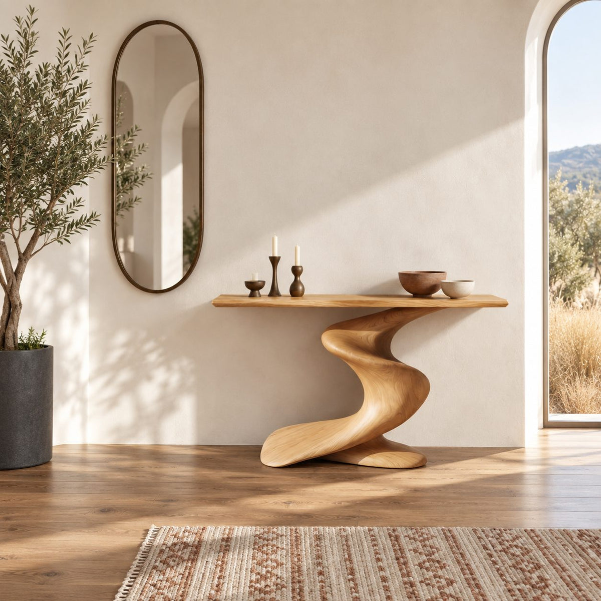 Artisan Twisted Pedestal Console Table For Entryway And Living Room
