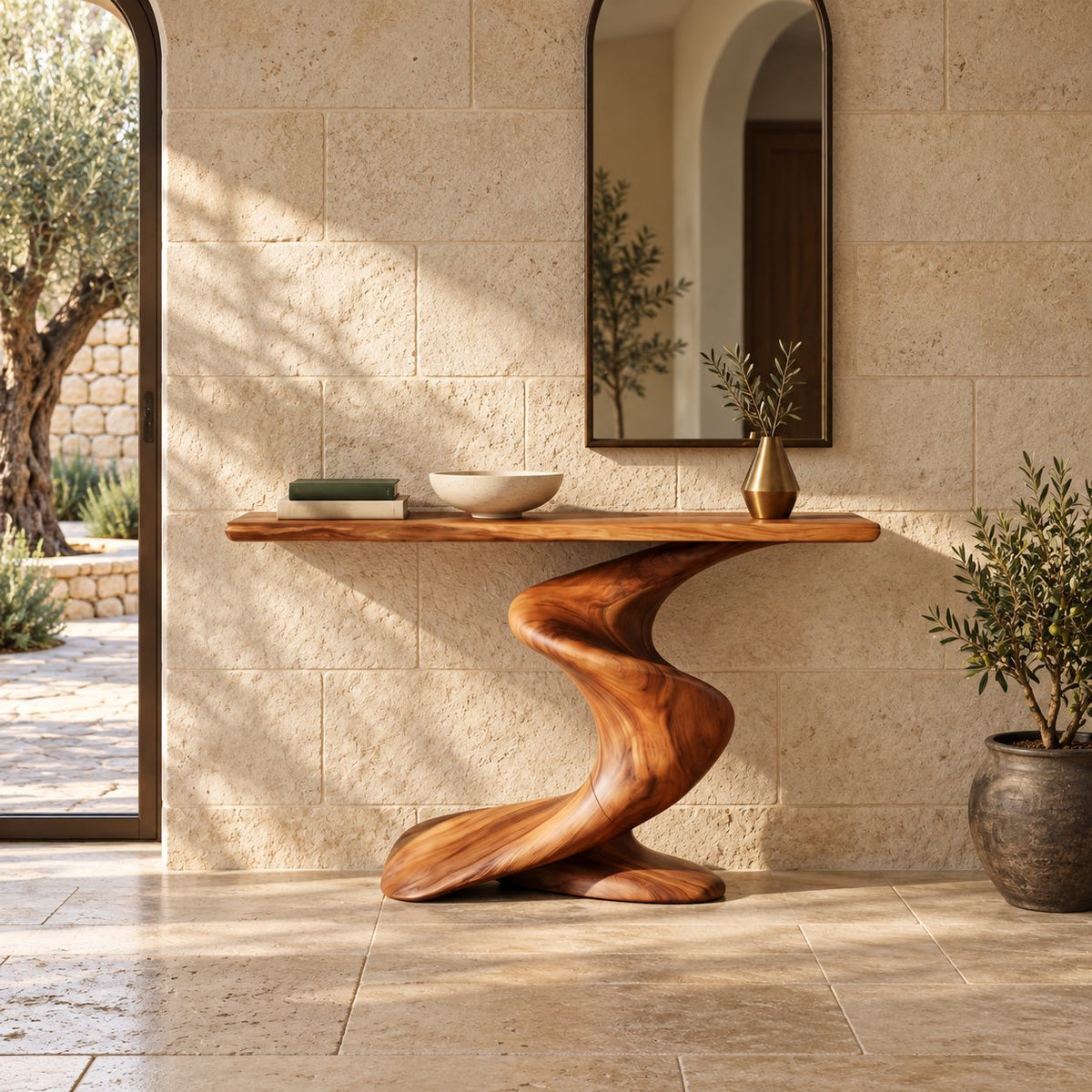Artisan Twisted Pedestal Console Table For Entryway And Living Room