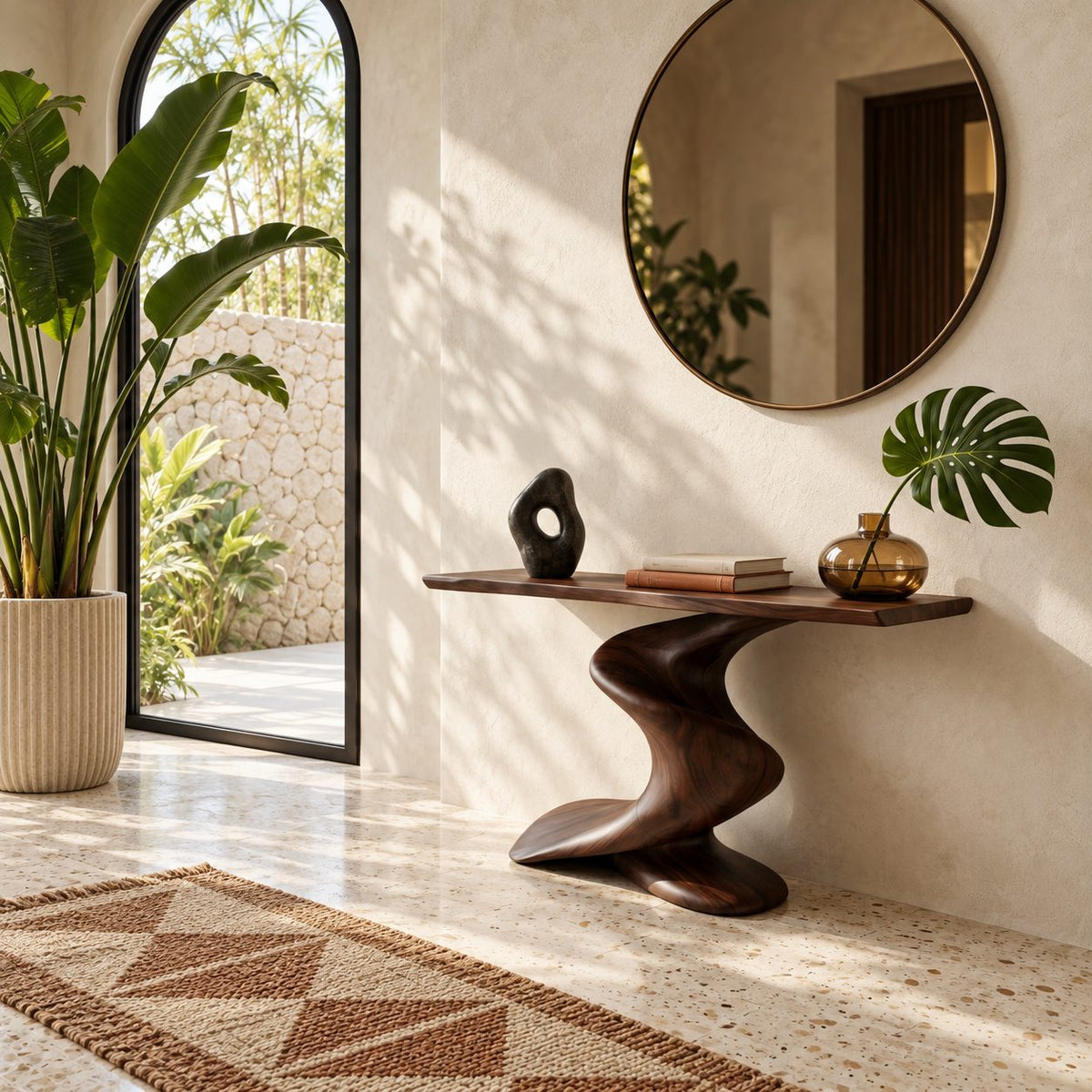 Artisan Twisted Pedestal Console Table For Entryway And Living Room