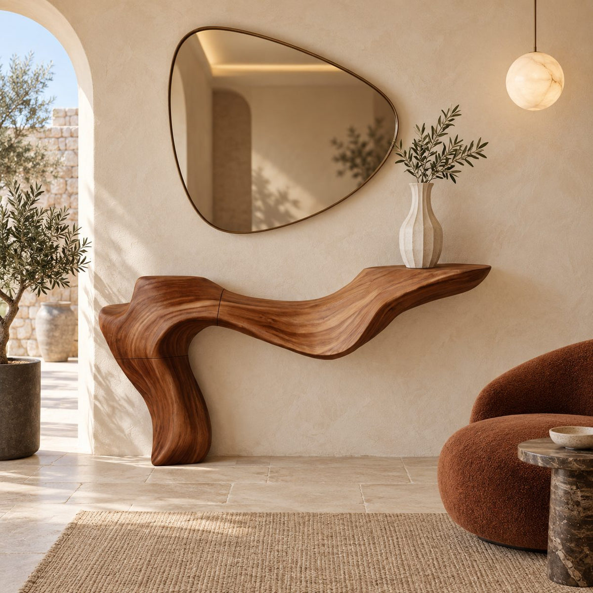 Luxury Sculpted Cantilever Console Table With Curved Leg For Entryway