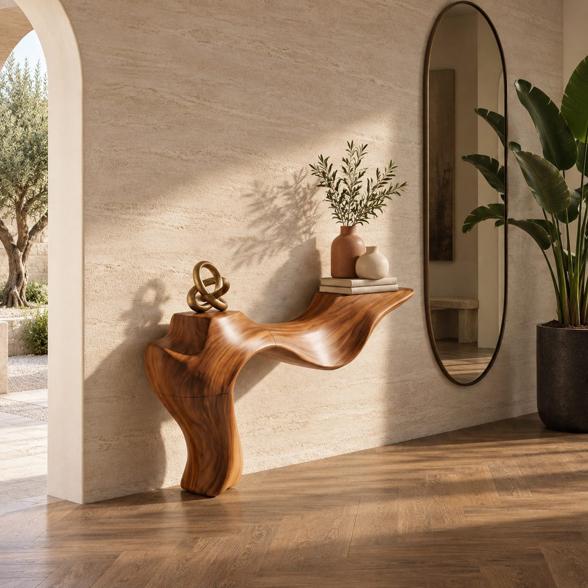 Luxury Sculpted Cantilever Console Table With Curved Leg For Entryway