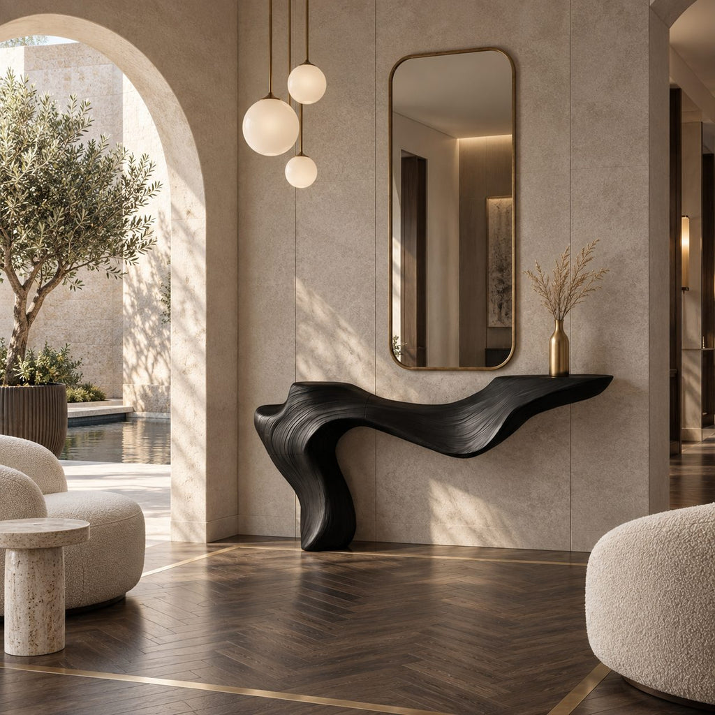 Luxury Sculpted Cantilever Console Table With Curved Leg For Entryway