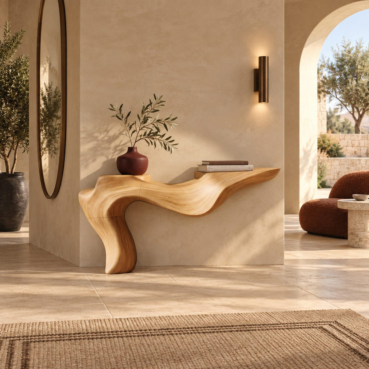 Luxury Sculpted Cantilever Console Table With Curved Leg For Entryway