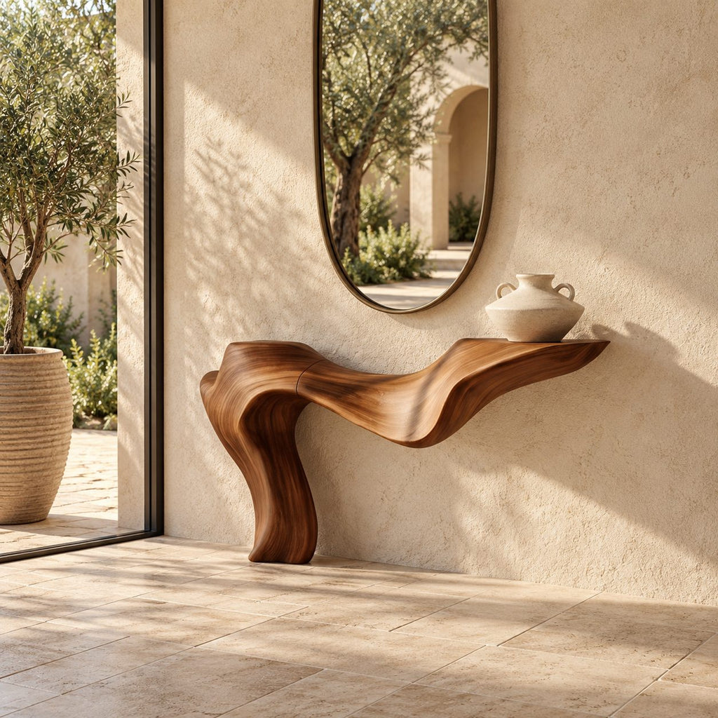 Luxury Sculpted Cantilever Console Table With Curved Leg For Entryway