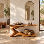 Coastal Wave Base Console Table With Lower Display Shelf For Entryway
