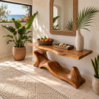 Coastal Wave Base Console Table With Lower Display Shelf For Entryway
