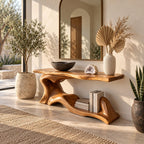 Coastal Wave Base Console Table With Lower Display Shelf For Entryway