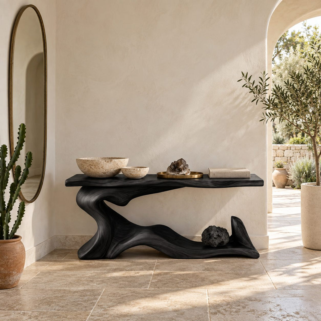 Coastal Wave Base Console Table With Lower Display Shelf For Entryway