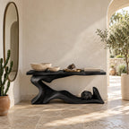 Coastal Wave Base Console Table With Lower Display Shelf For Entryway