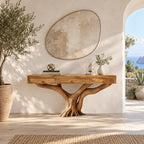 Rustic Tree Root Console Table With 3 Drawers For Entryway And Office