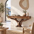 Rustic Tree Root Console Table With 3 Drawers For Entryway And Office