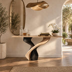Sculptural Solid Wood Console Table With Twisted Pedestal Base For Entryway