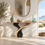 Sculptural Solid Wood Console Table With Twisted Pedestal Base For Entryway