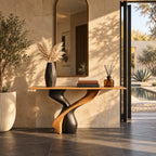 Sculptural Solid Wood Console Table With Twisted Pedestal Base For Entryway