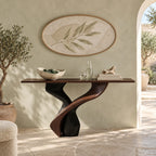 Sculptural Solid Wood Console Table With Twisted Pedestal Base For Entryway